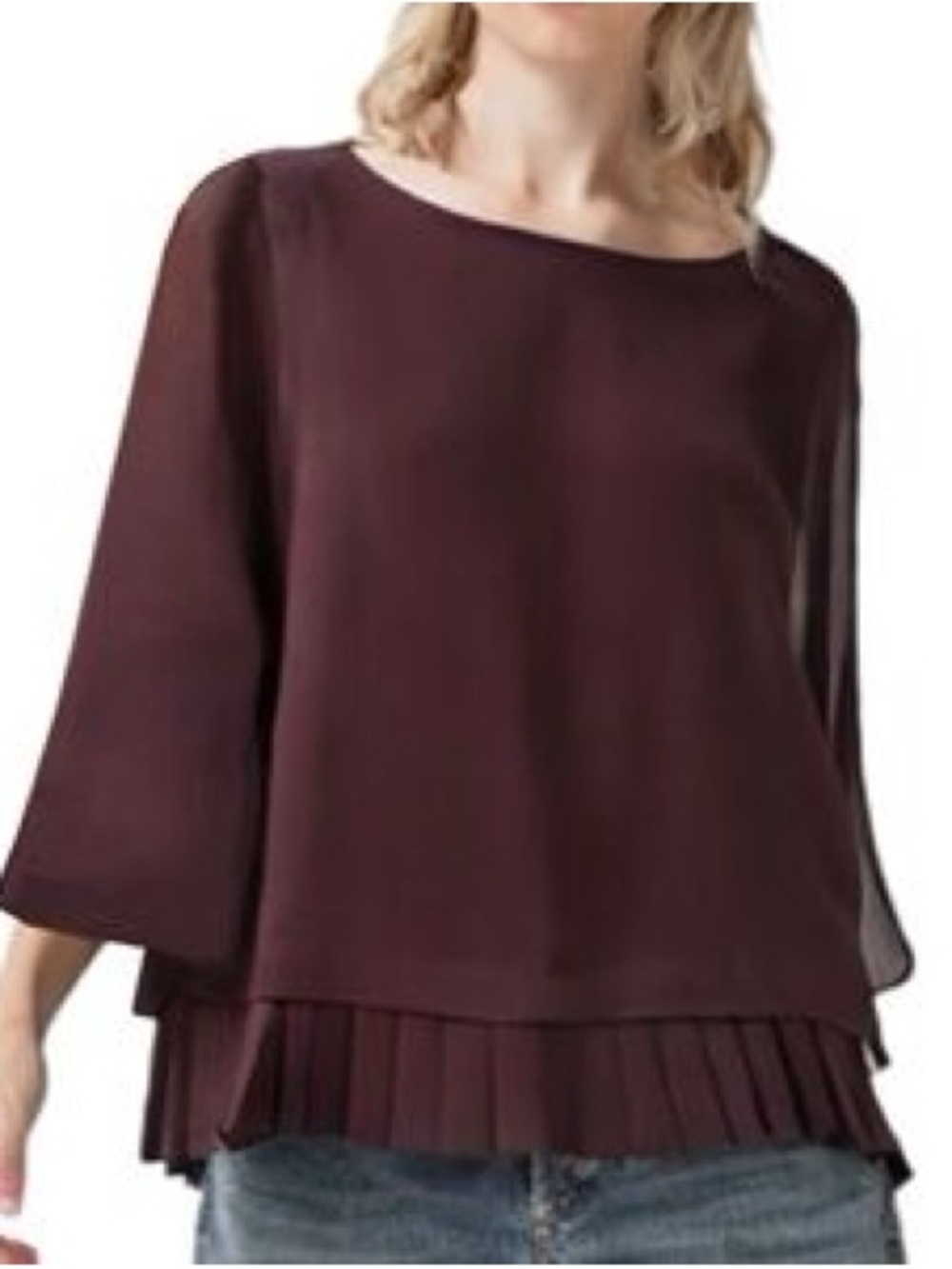 J. Jill Burgundy Layered Pleated Hem Blouse